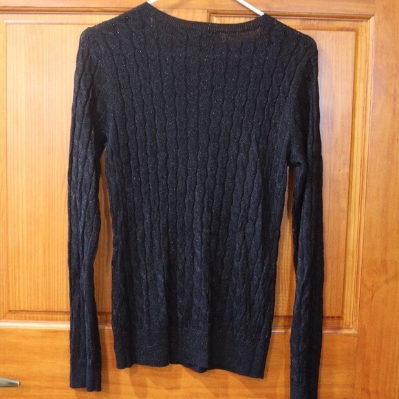 Talbots Black Metallic Sparkly Cable Knit Sweater Rayon Medium - Picture 7 of 11